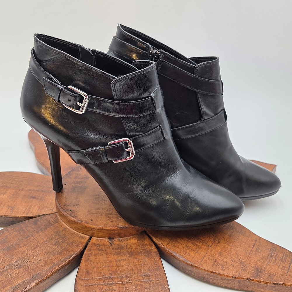 Lauren Ralph Lauren Women 11 B Lorelei Ankle Boots Black Leather Stiletto Buckle